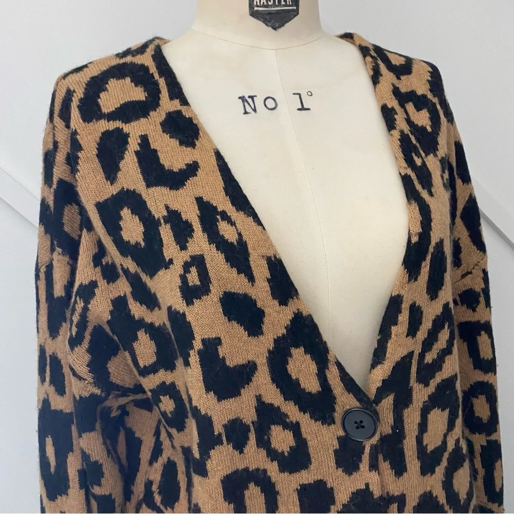 Aritzia Sunday Best Sylvia Alpaca Wool Blend Leopard Print Oversized Cardigan -S - Picture 6 of 15
